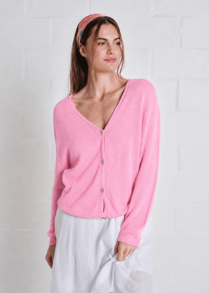 View our Jeanne Cotton Button Cardigan In Blush - by Tribute Store