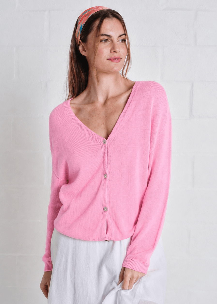 View our Jeanne Cotton Button Cardigan In Blush - by Tribute Store