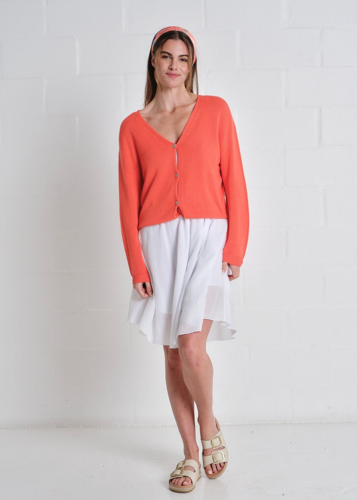 View our Jeanne Cotton Button Cardigan In Tangerine - by Tribute Store