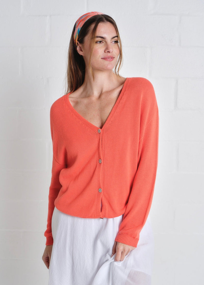 View our Jeanne Cotton Button Cardigan In Tangerine - by Tribute Store