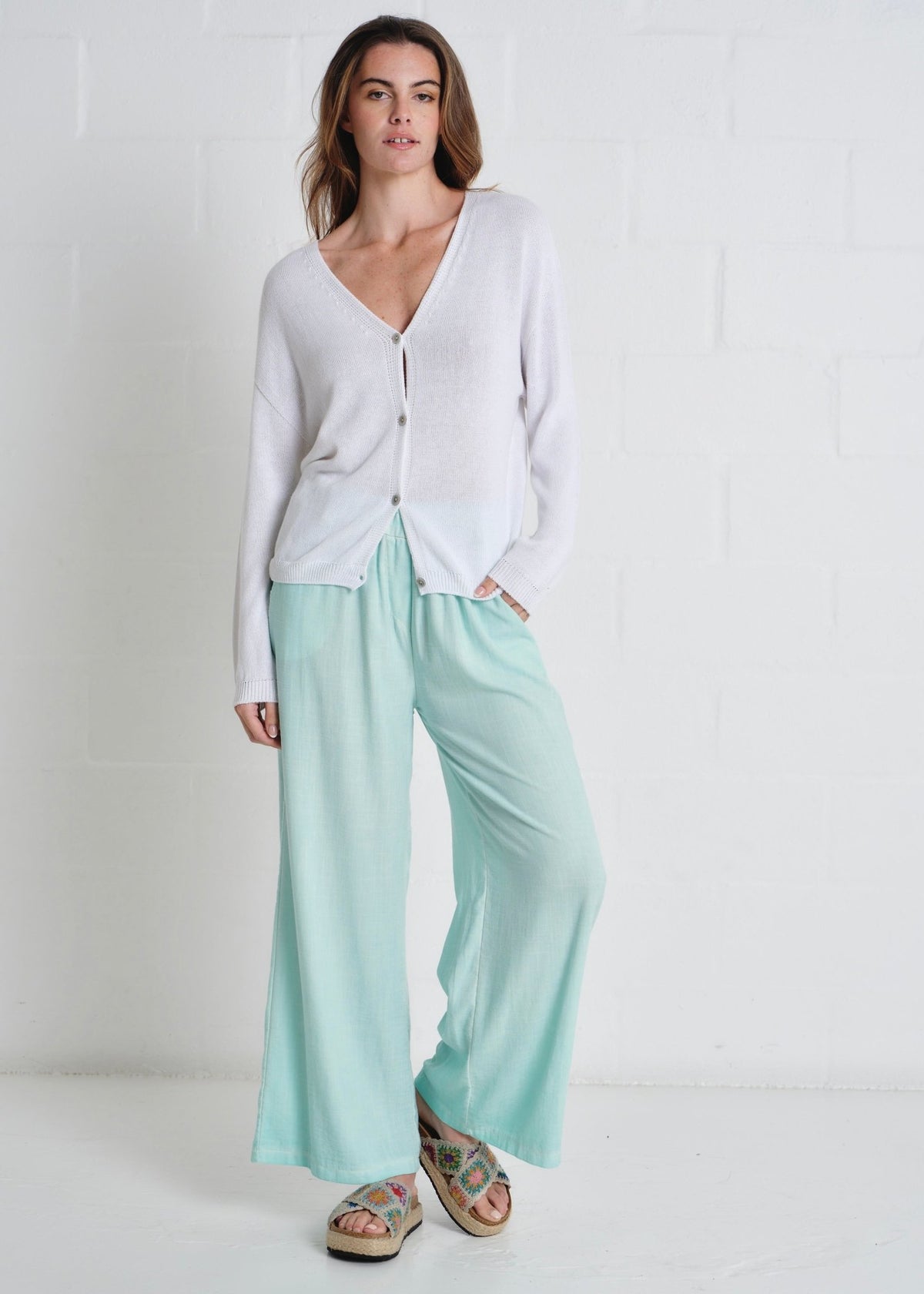 View our Jeanne Cotton Button Cardigan In White - by Tribute Store