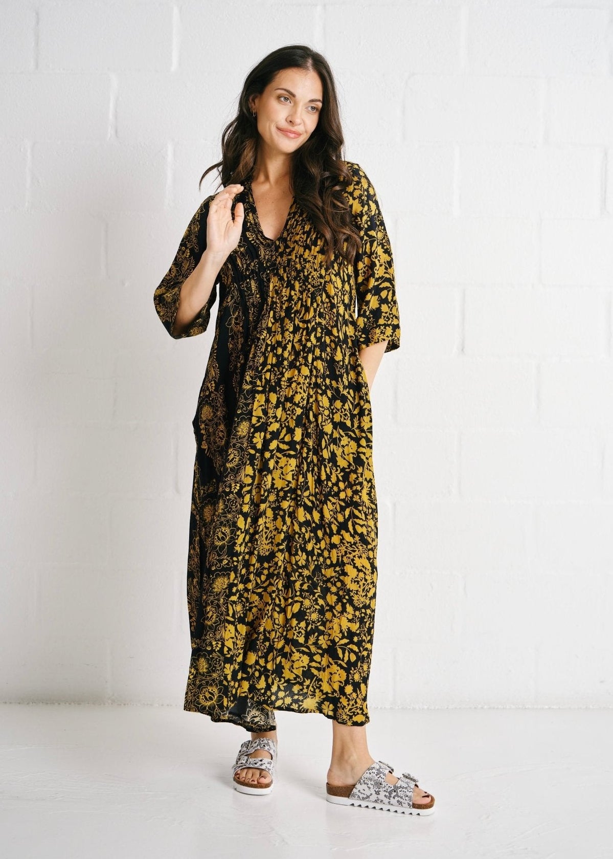 View our Jolie Elaine Dress In Black And Yellow - by Tribute Store
