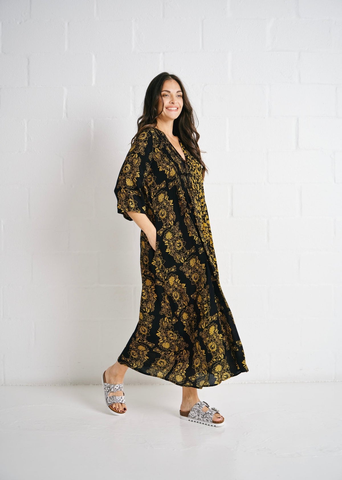 View our Jolie Elaine Dress In Black And Yellow - by Tribute Store
