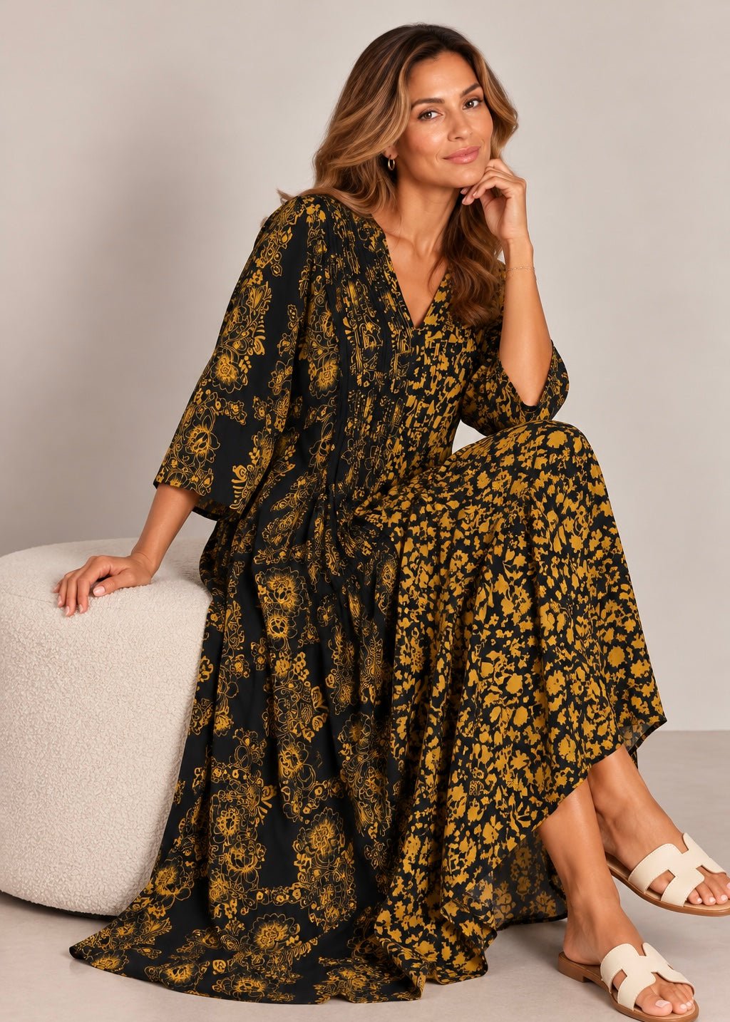 View our Jolie Elaine Dress In Black And Yellow - by Tribute Store