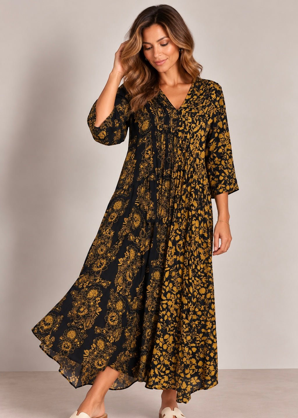 View our Jolie Elaine Dress In Black And Yellow - by Tribute Store