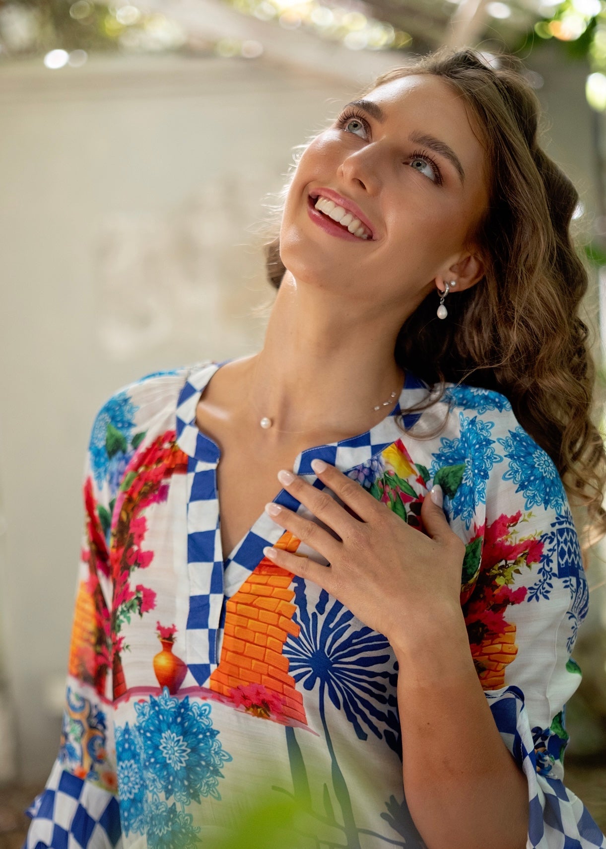 View our Jubilee Dress With Floral Print In White And Blue - by Tribute Store