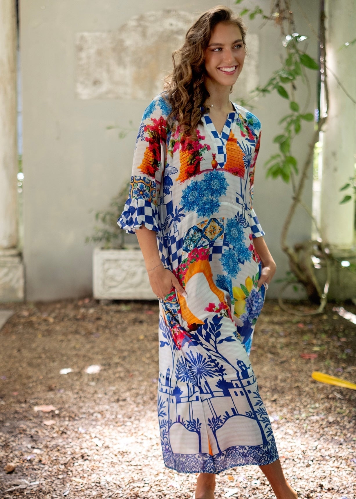 View our Jubilee Dress With Floral Print In White And Blue - by Tribute Store