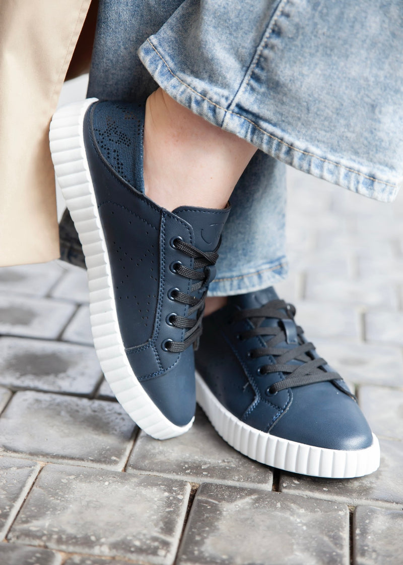 View our Julz Valentina Leather Sneaker With Snake Print In Navy - by Tribute Store