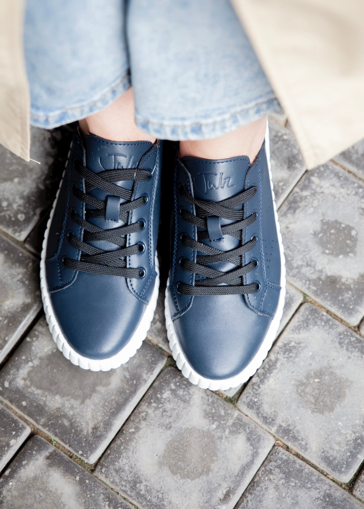 View our Julz Valentina Leather Sneaker With Snake Print In Navy - by Tribute Store