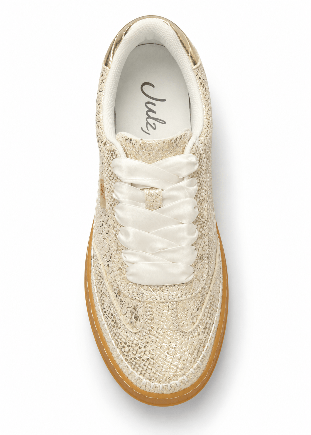 View our Julz Wendy Leather Sneaker With Snake Print In Gold - by Tribute Store