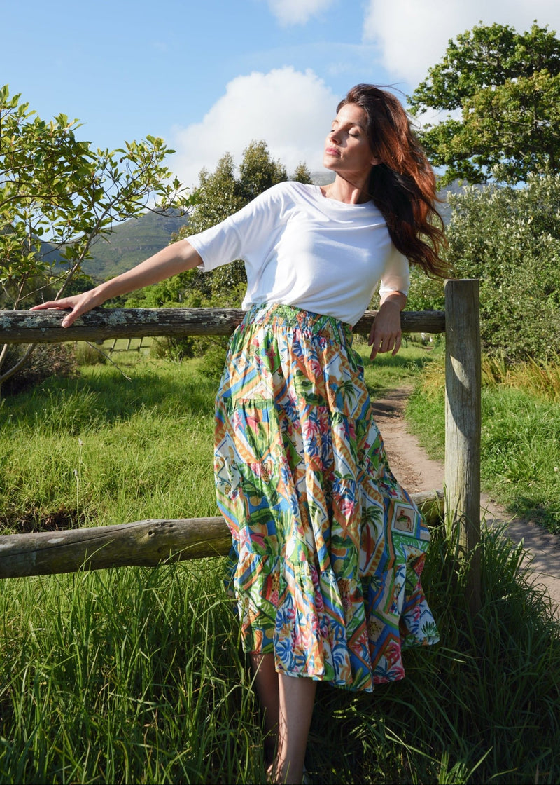 View our Kira Skirt in Green Tropical - by Tribute Store