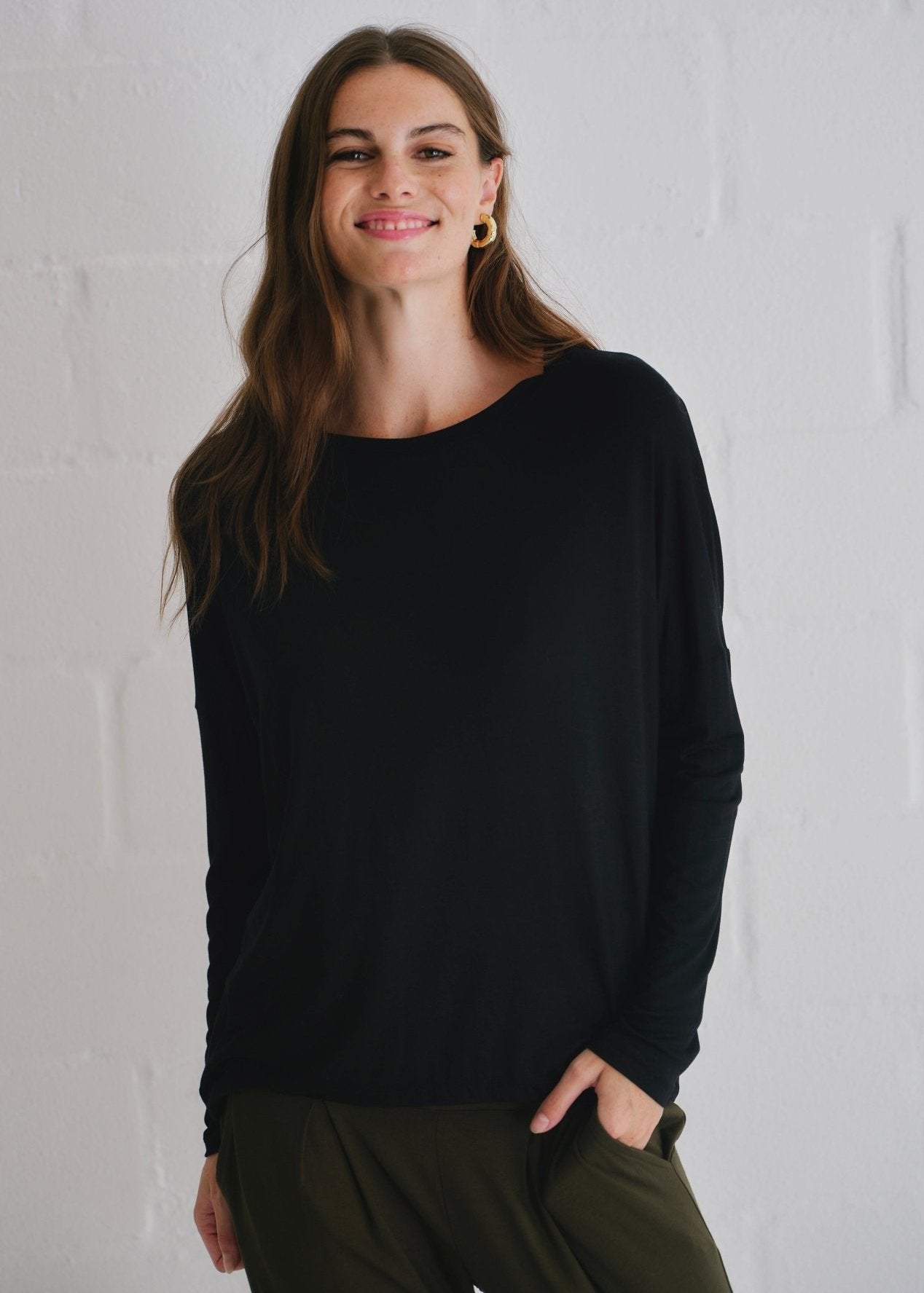 View our Kit Classic Long Line Tee With Back Seam In Black - by Tribute Store