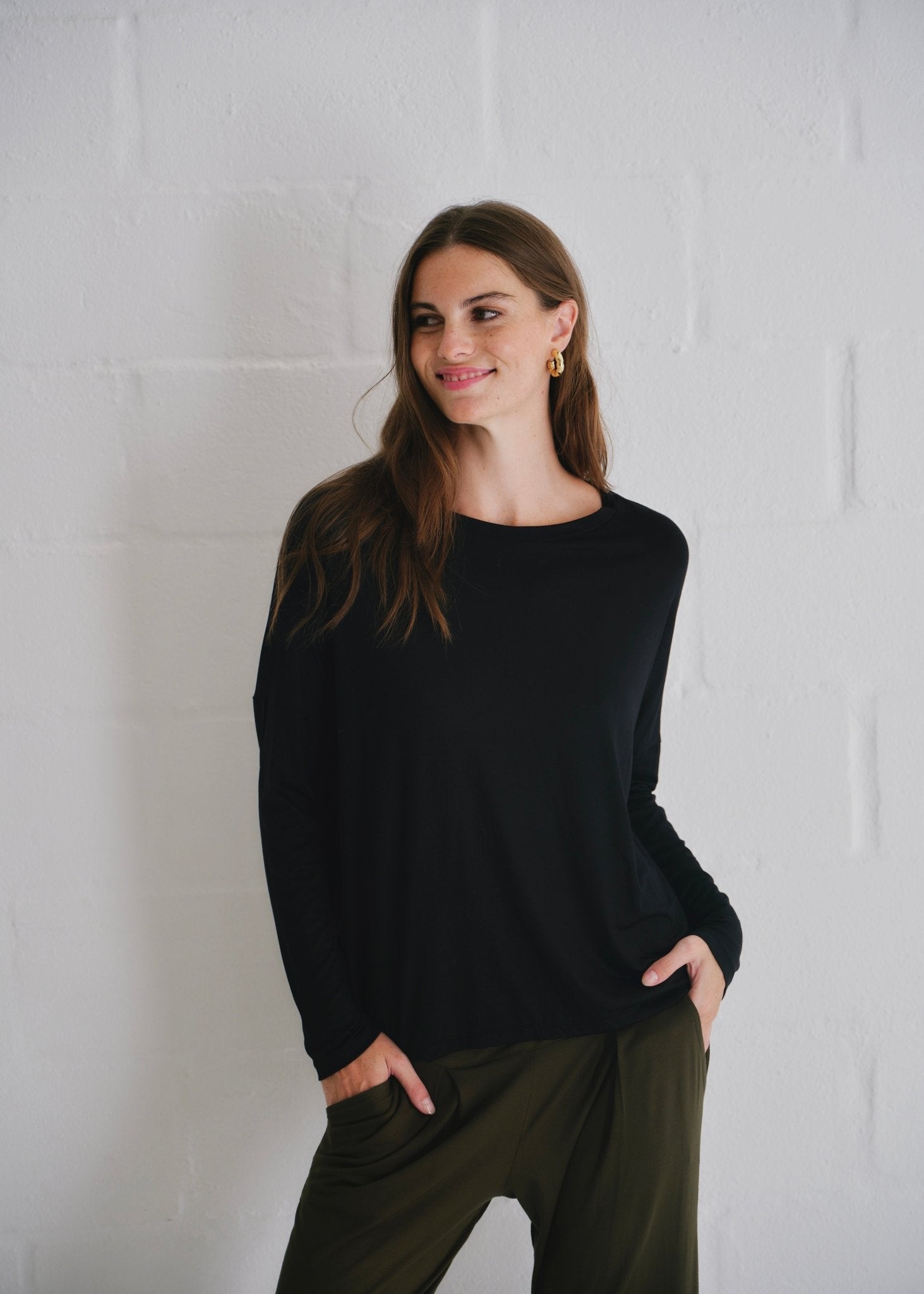 View our Kit Classic Long Line Tee With Back Seam In Black - by Tribute Store