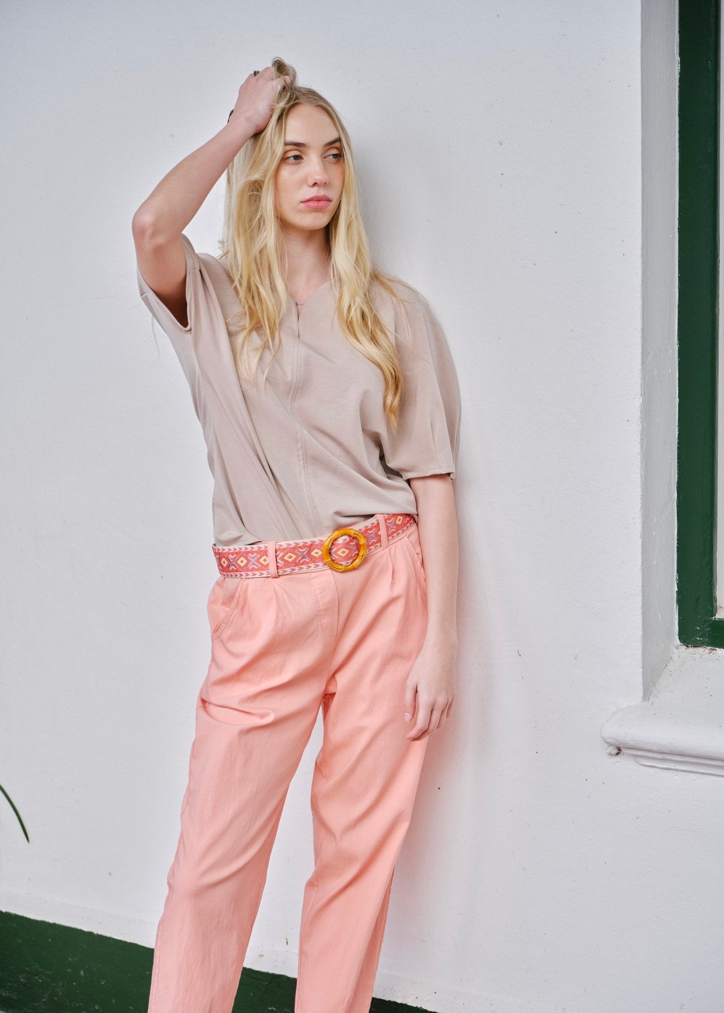 View our Kyoto Drop V Neck Tee In Beige - by Tribute Store