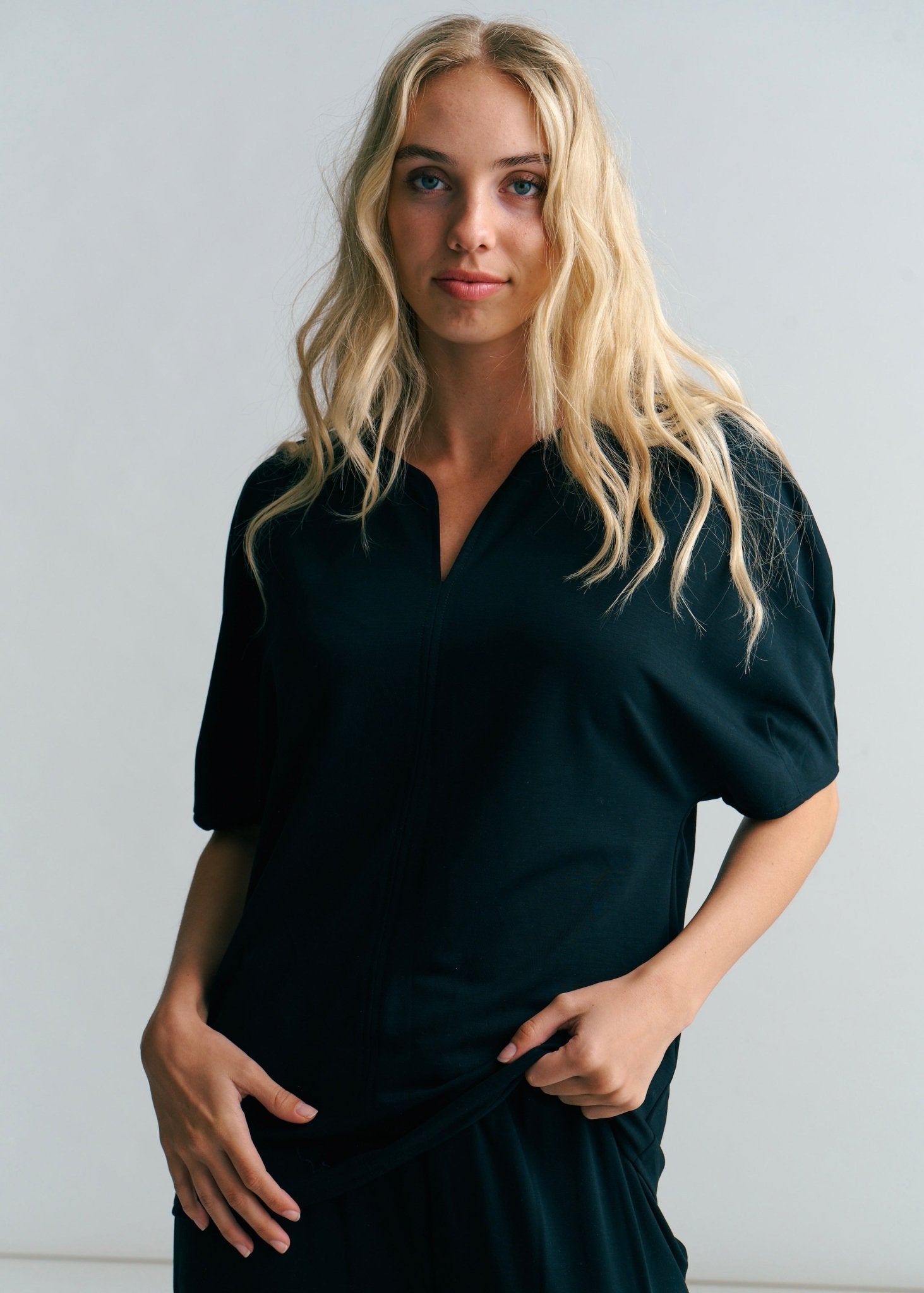 View our Kyoto Drop V Neck Tee In Black - by Tribute Store