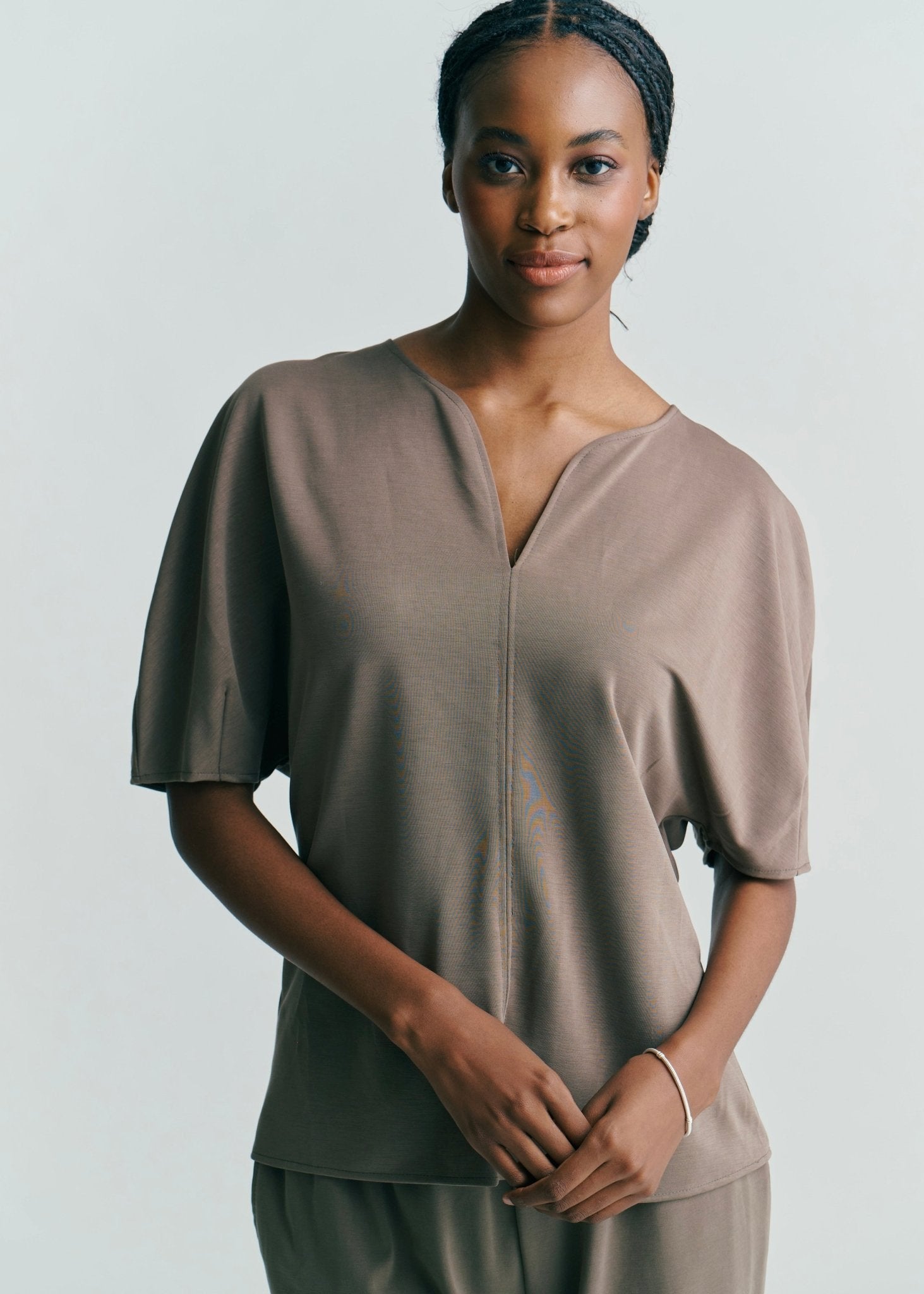 View our Kyoto Drop V Neck Tee In Dark Khaki - by Tribute Store