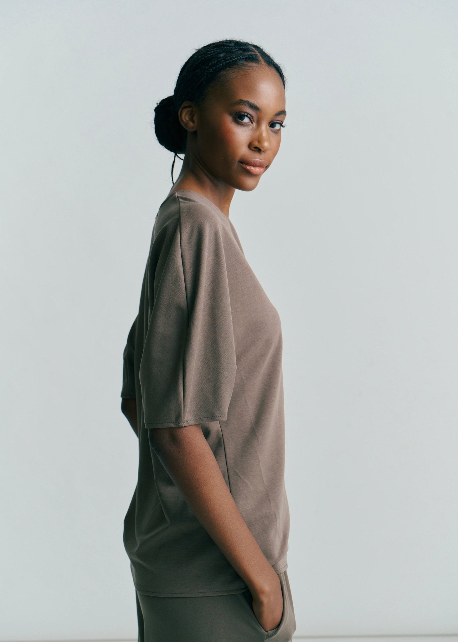 View our Kyoto Drop V Neck Tee In Dark Khaki - by Tribute Store