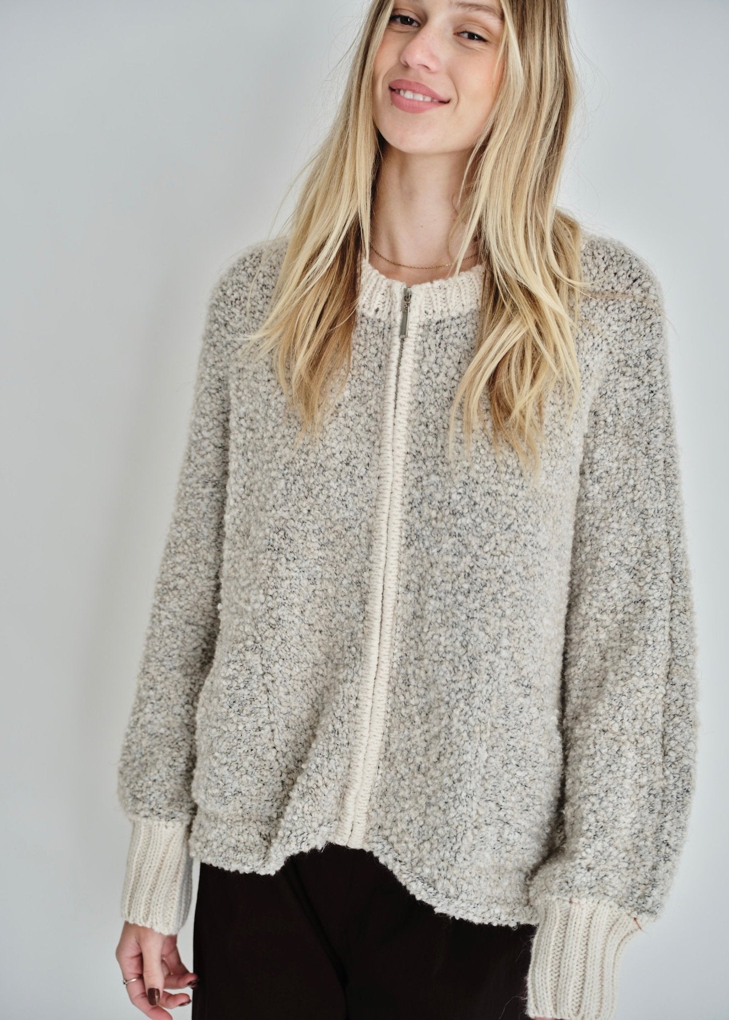 View our Laguna Chunky Zip Bomber In Beige - by Tribute Store