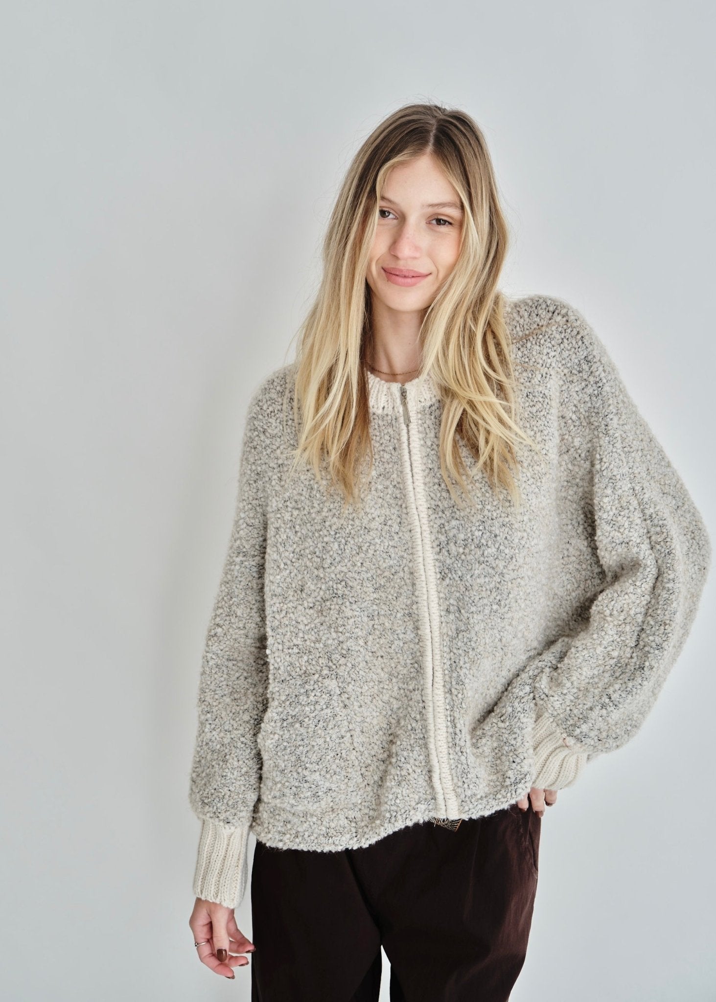 View our Laguna Chunky Zip Bomber In Beige - by Tribute Store