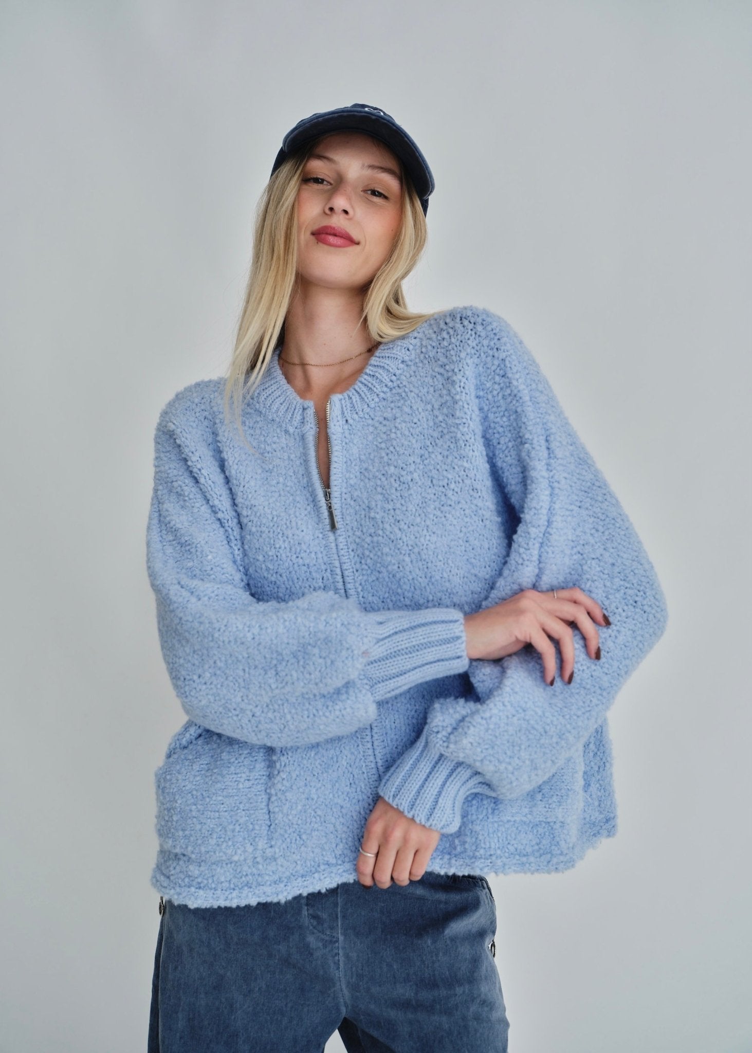 View our Laguna Chunky Zip Bomber In Sky Blue - by Tribute Store