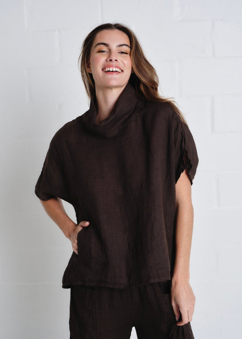 View our Laurent Cowl Neck Top In Chocolate - by Tribute Store