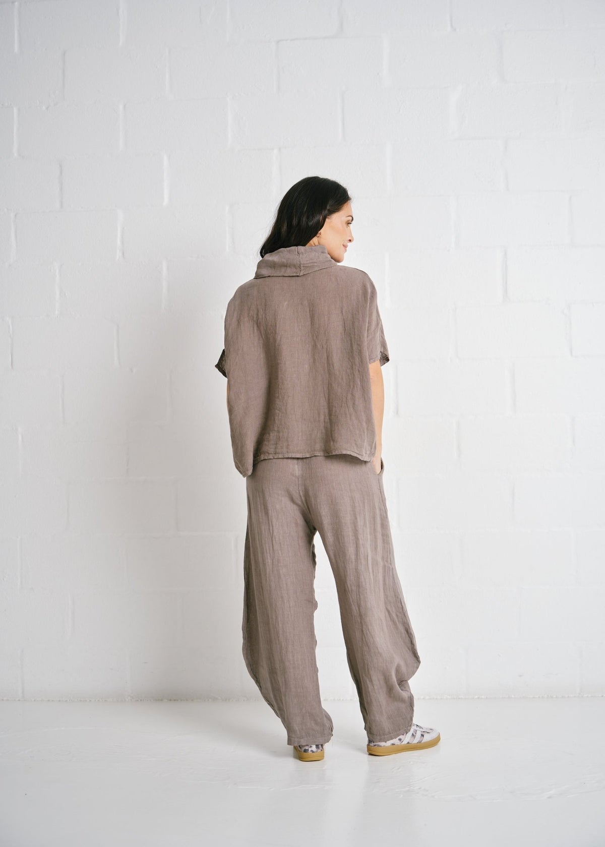 View our Laurent Italian Linen Top In Taupe - by Tribute Store
