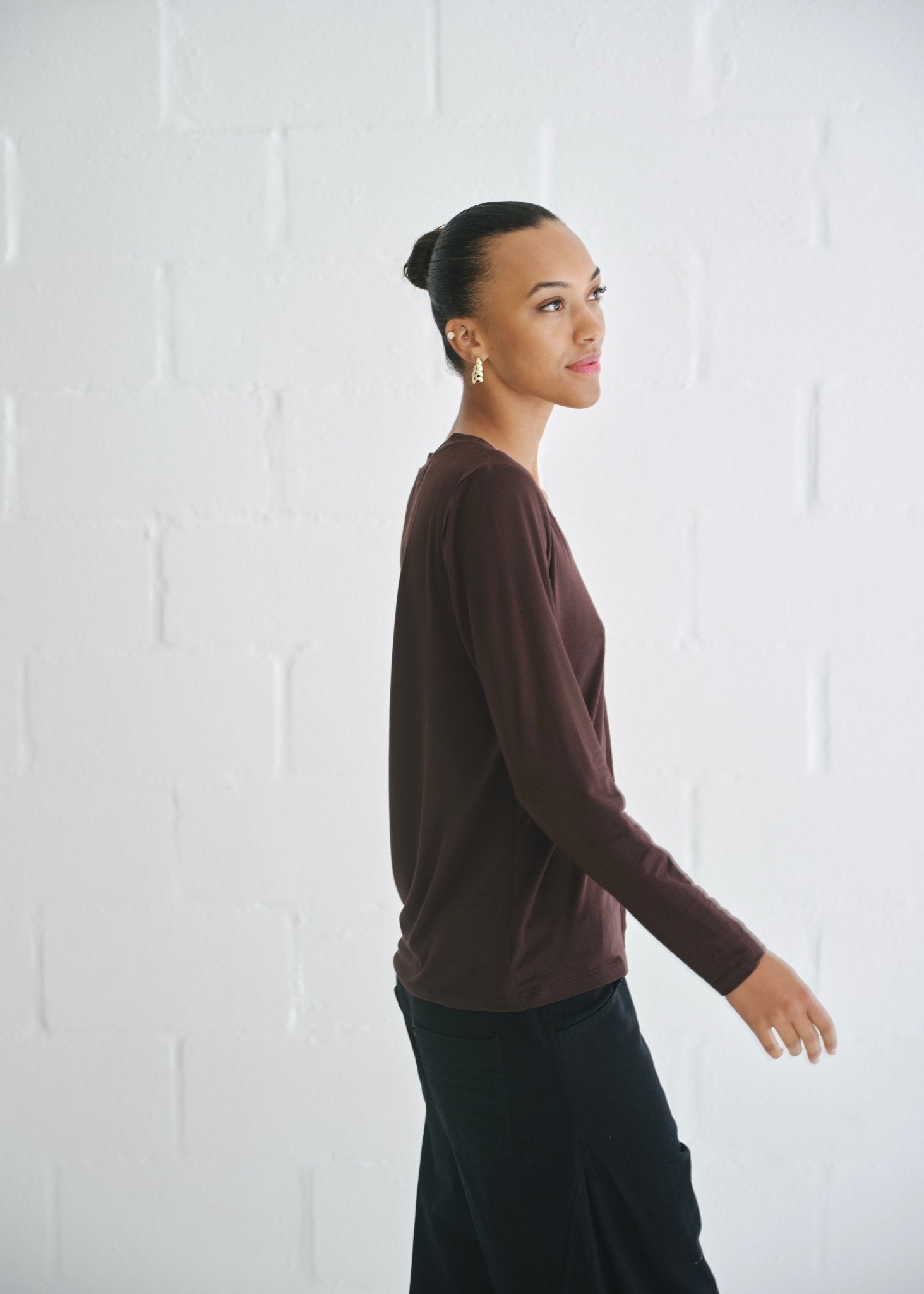 View our Le Marais Long Sleeved V Neck Tee In Chocolate - by Tribute Store