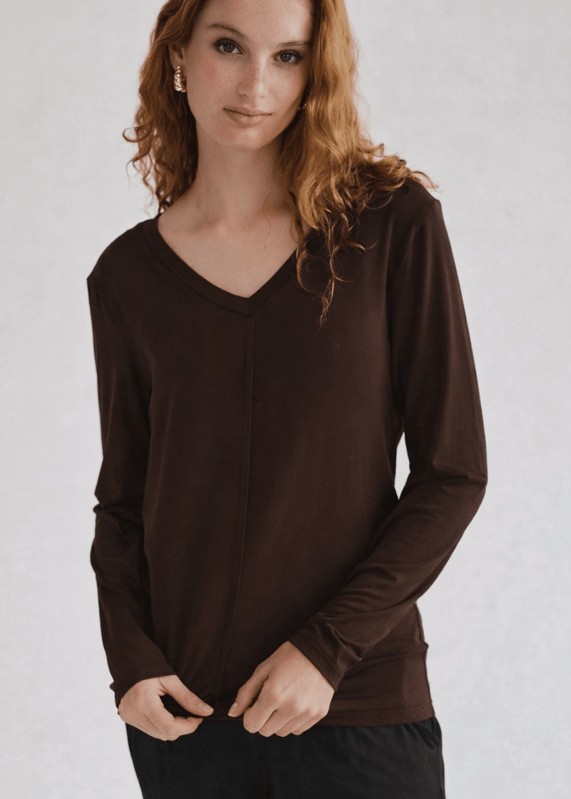 View our Le Marais Long Sleeved V Neck Tee In Chocolate - by Tribute Store