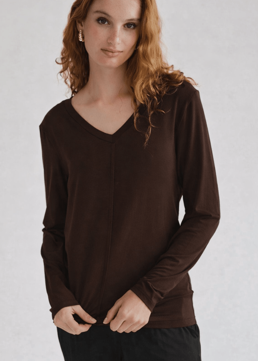 View our Le Marais Long Sleeved V Neck Tee In Chocolate - by Tribute Store