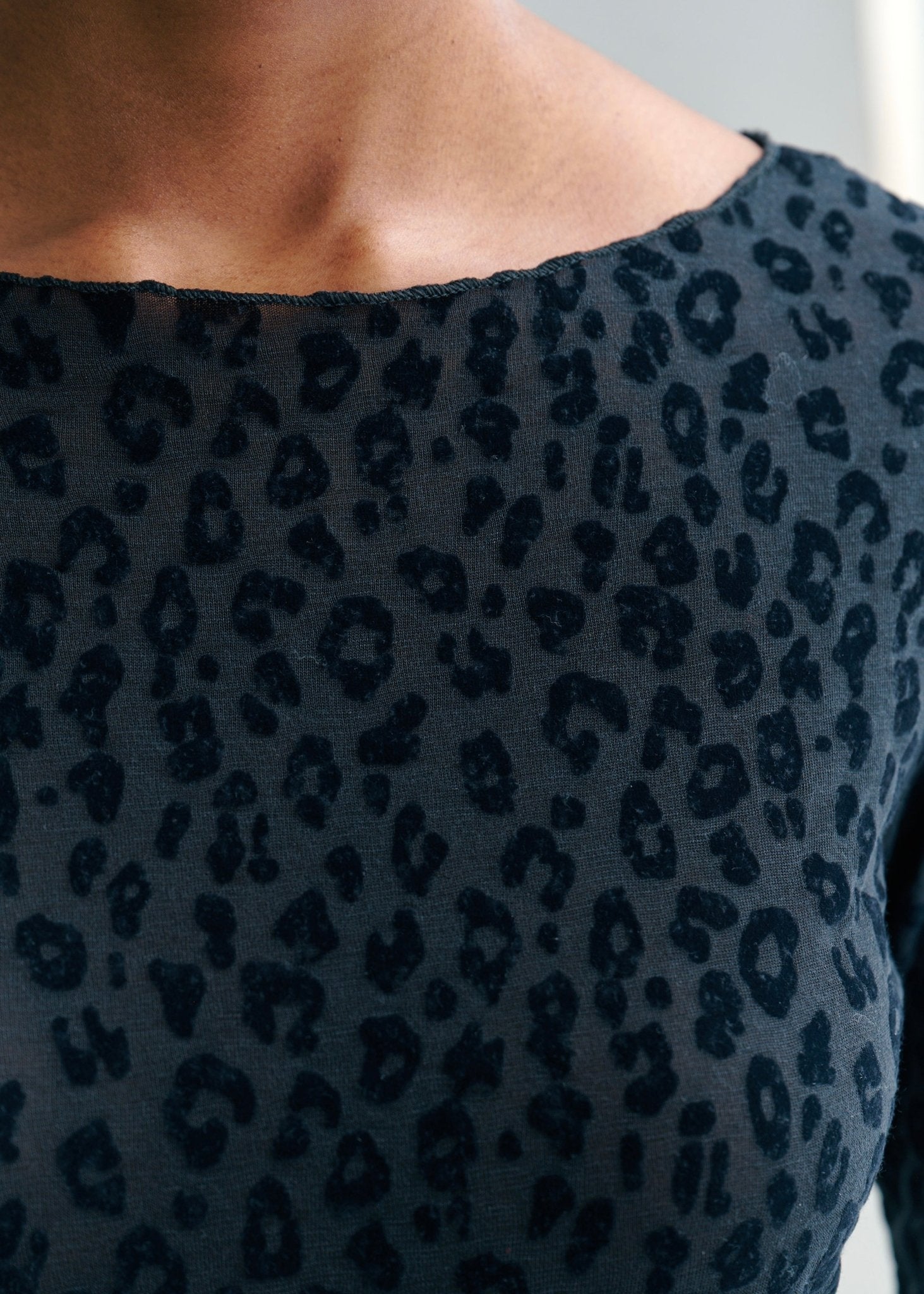 View our Leah Italian Cashmere Blend Sheer Top In Black Leopard Print - by Tribute Store