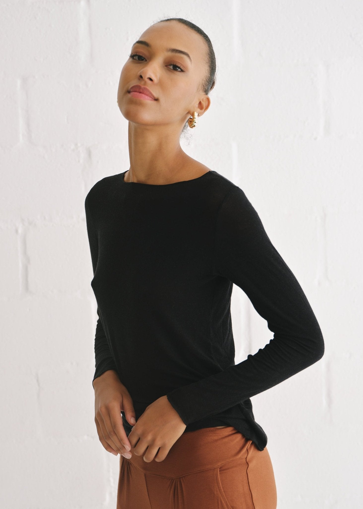 View our Leah Italian Cashmere Blend Sheer Top In Black - by Tribute Store