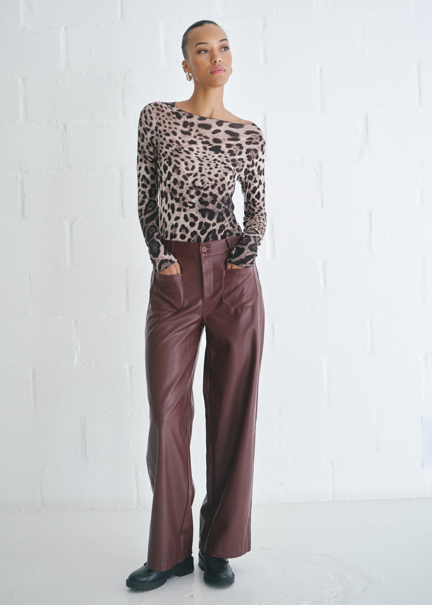 View our Leah Italian Cashmere Blend Sheer Top In Grey Leopard - by Tribute Store