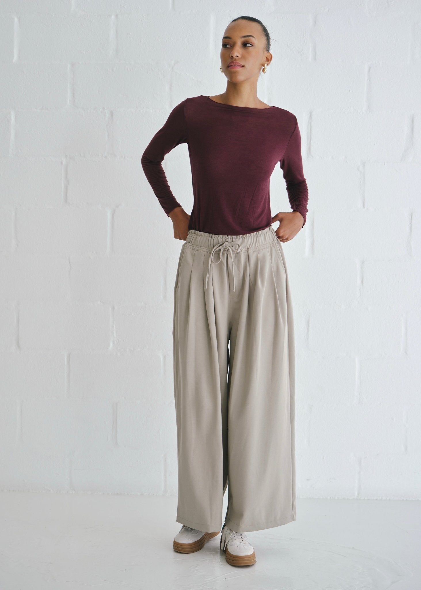 View our Leah Italian Cashmere Blend Sheer Top In Maroon - by Tribute Store