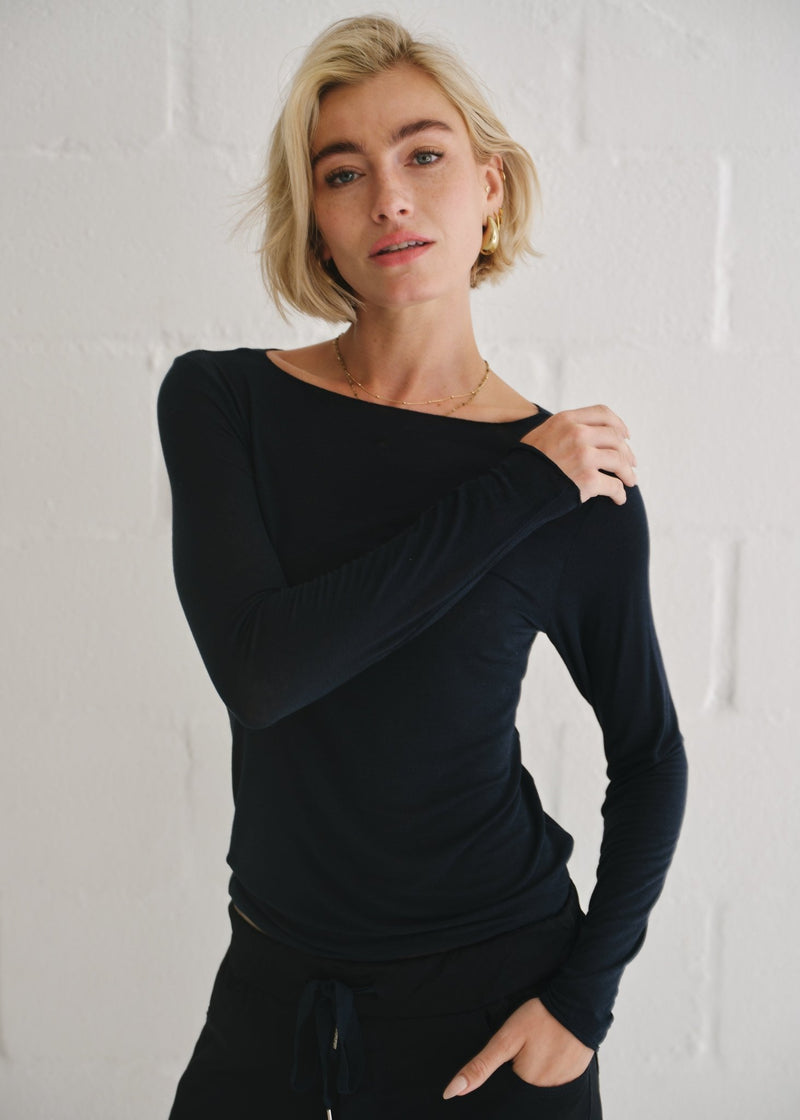 View our Leah Italian Cashmere Blend Sheer Top In Navy - by Tribute Store