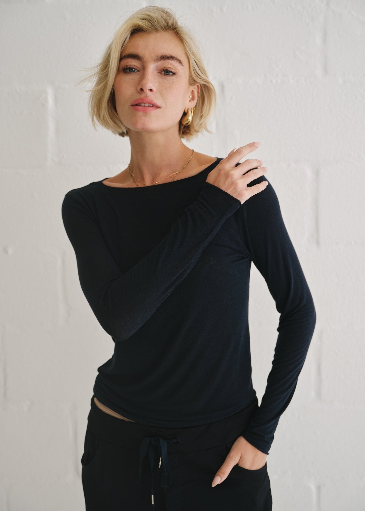 View our Leah Italian Cashmere Blend Sheer Top In Navy - by Tribute Store