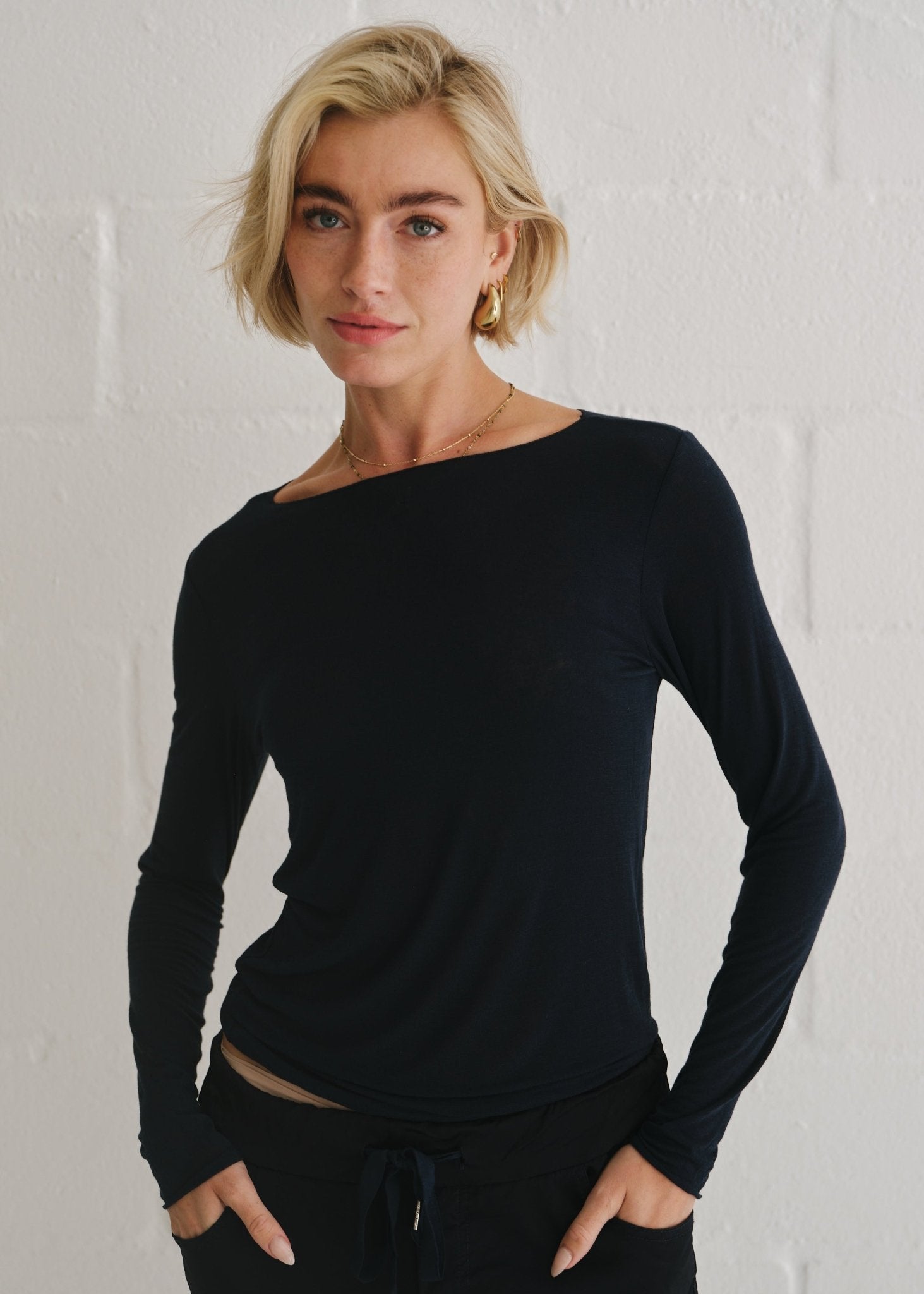View our Leah Italian Cashmere Blend Sheer Top In Navy - by Tribute Store