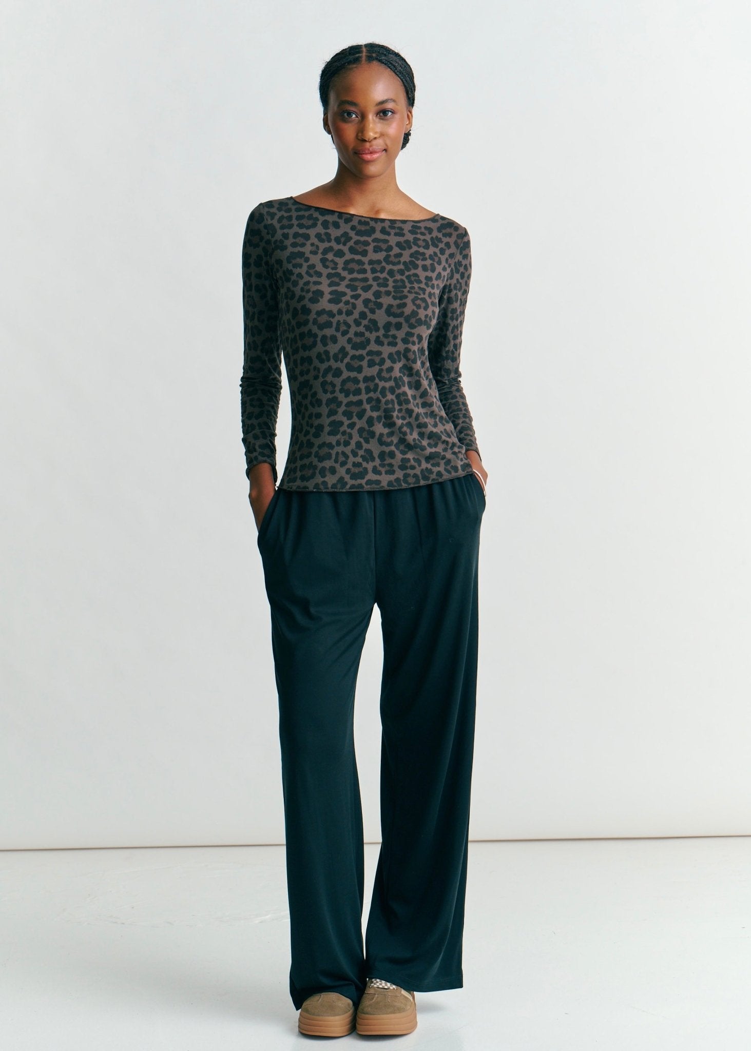 View our Leah Italian Sheer Top With Leopard Print In Chocolate - by Tribute Store