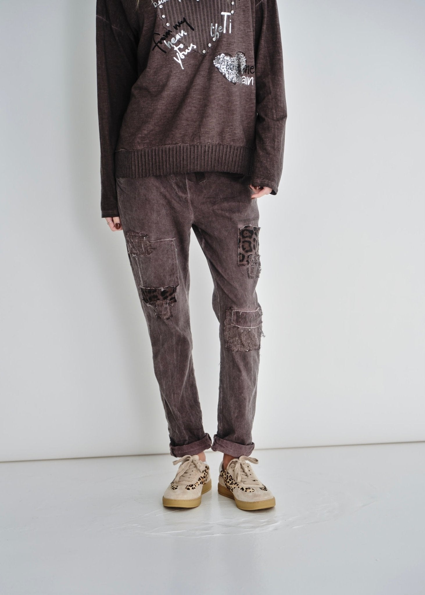 View our Leopard Sequin Joggers In Stonewashed Berry - by Tribute Store