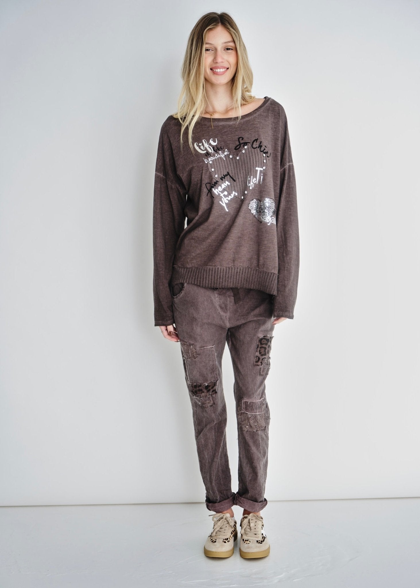 View our Leopard Sequin Joggers In Stonewashed Berry - by Tribute Store