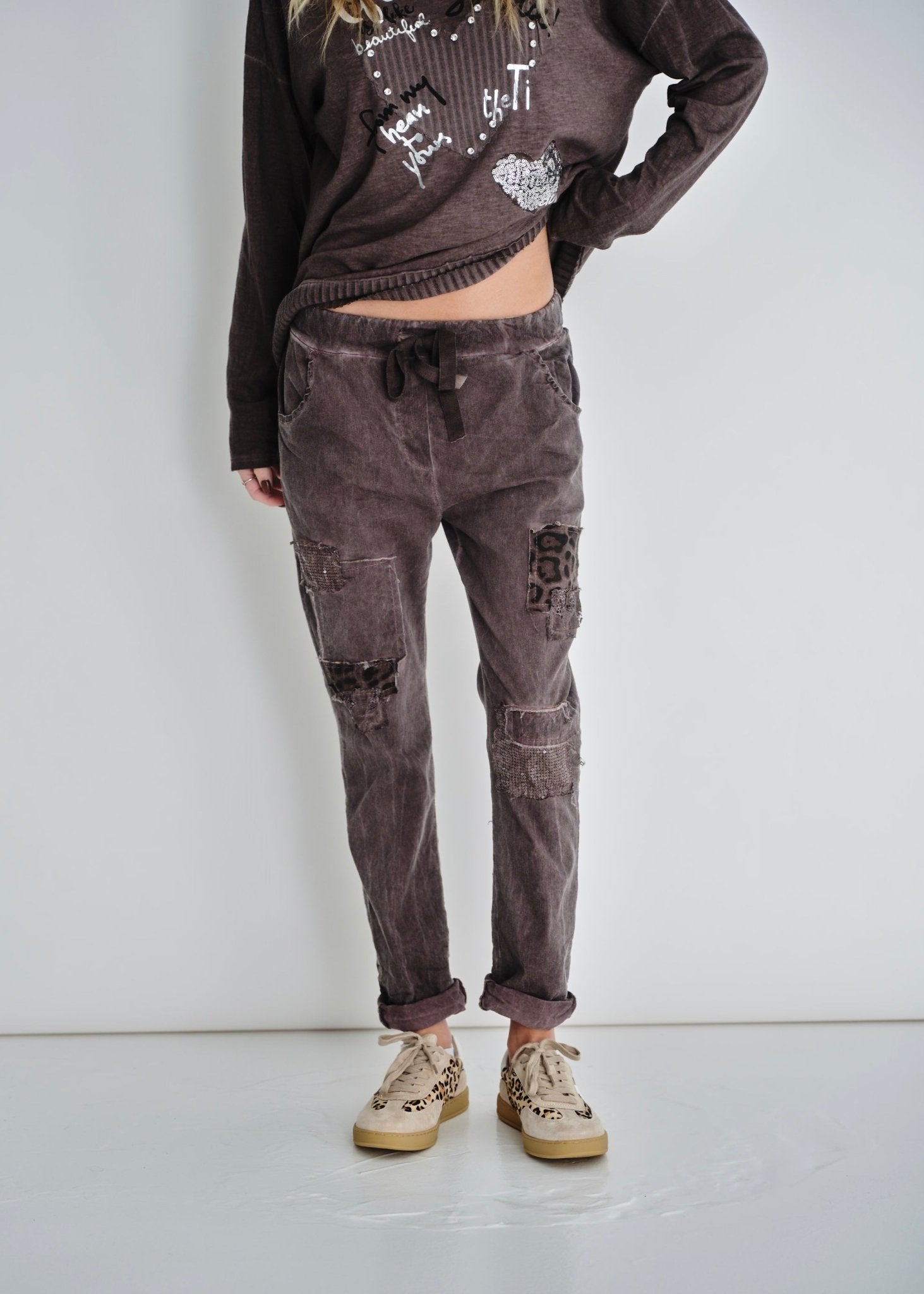 View our Leopard Sequin Joggers In Stonewashed Berry - by Tribute Store