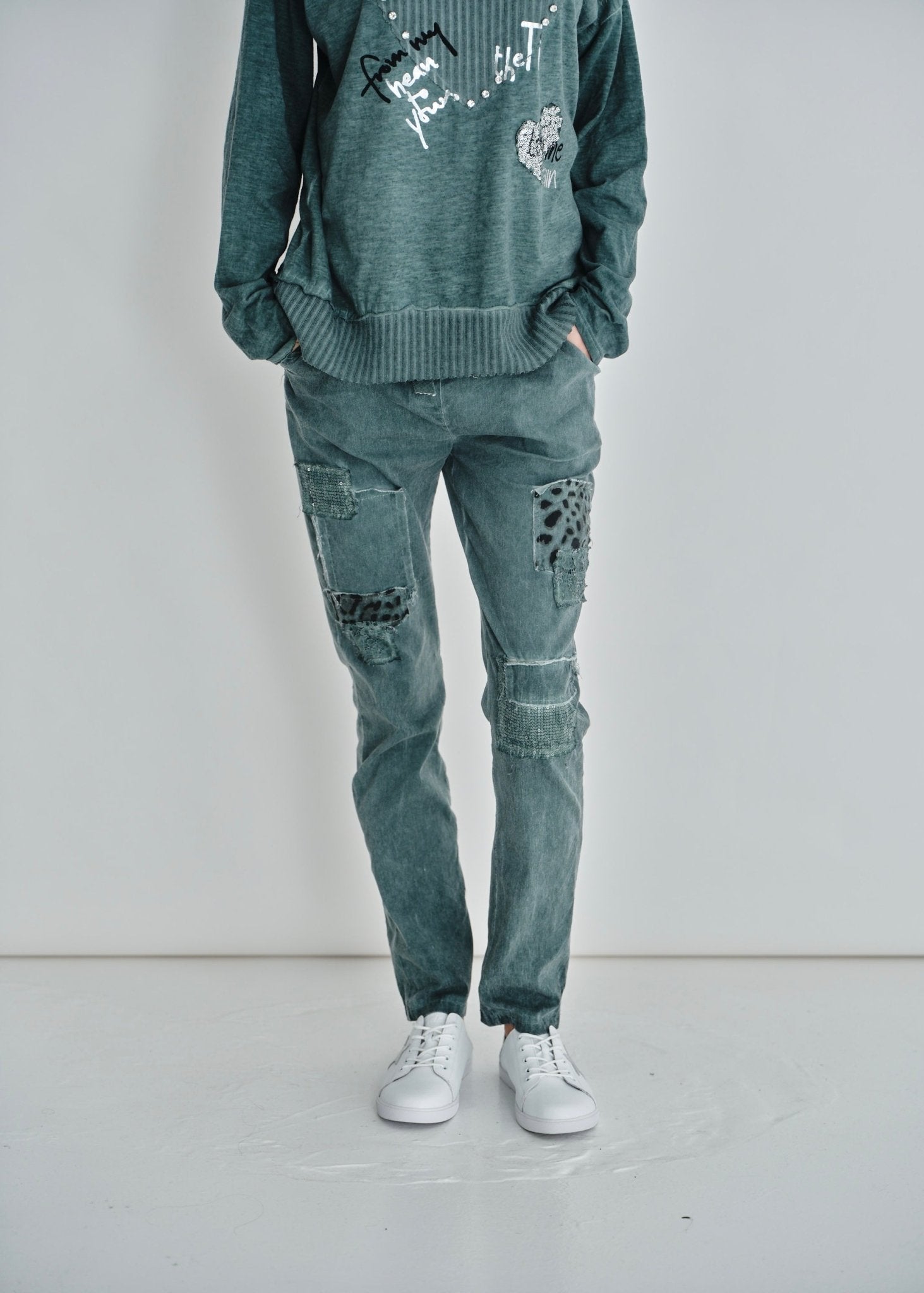 View our Leopard Sequin Joggers In Turquoise - by Tribute Store