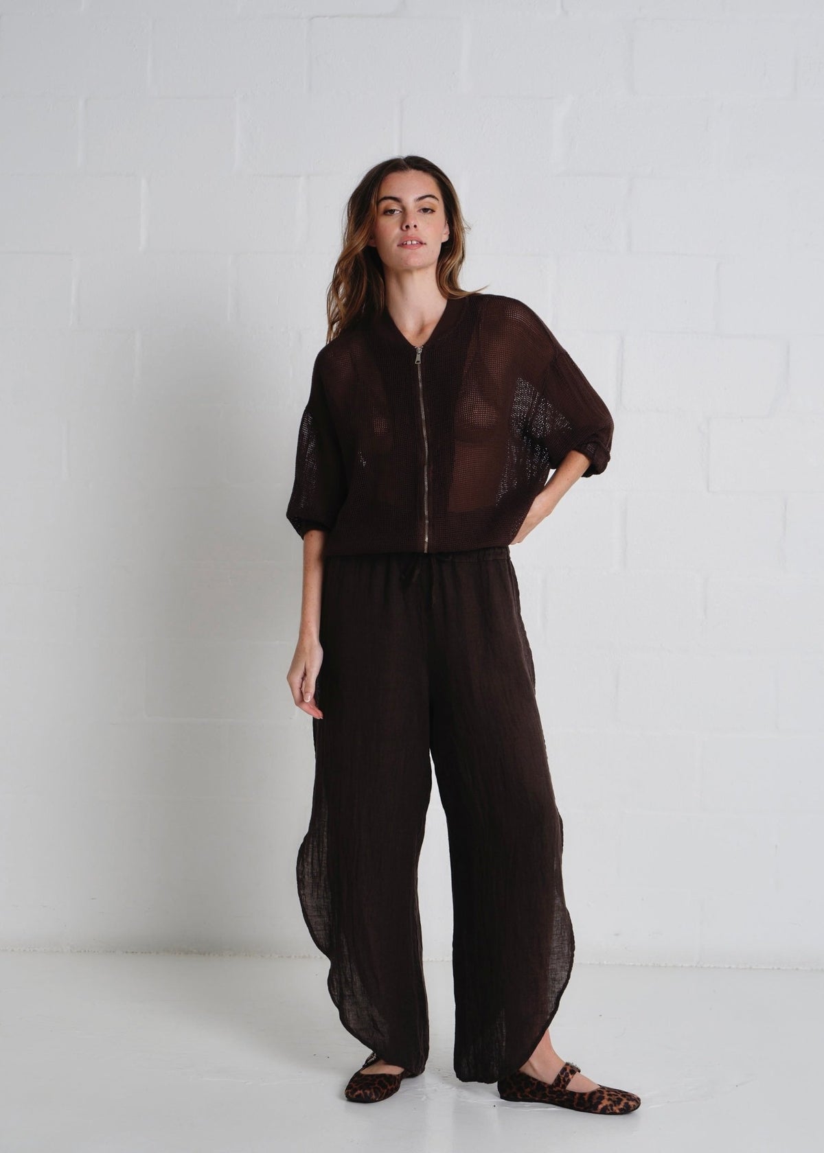 View our Liguria Side Slit Linen Pants In Chocolate - by Tribute Store