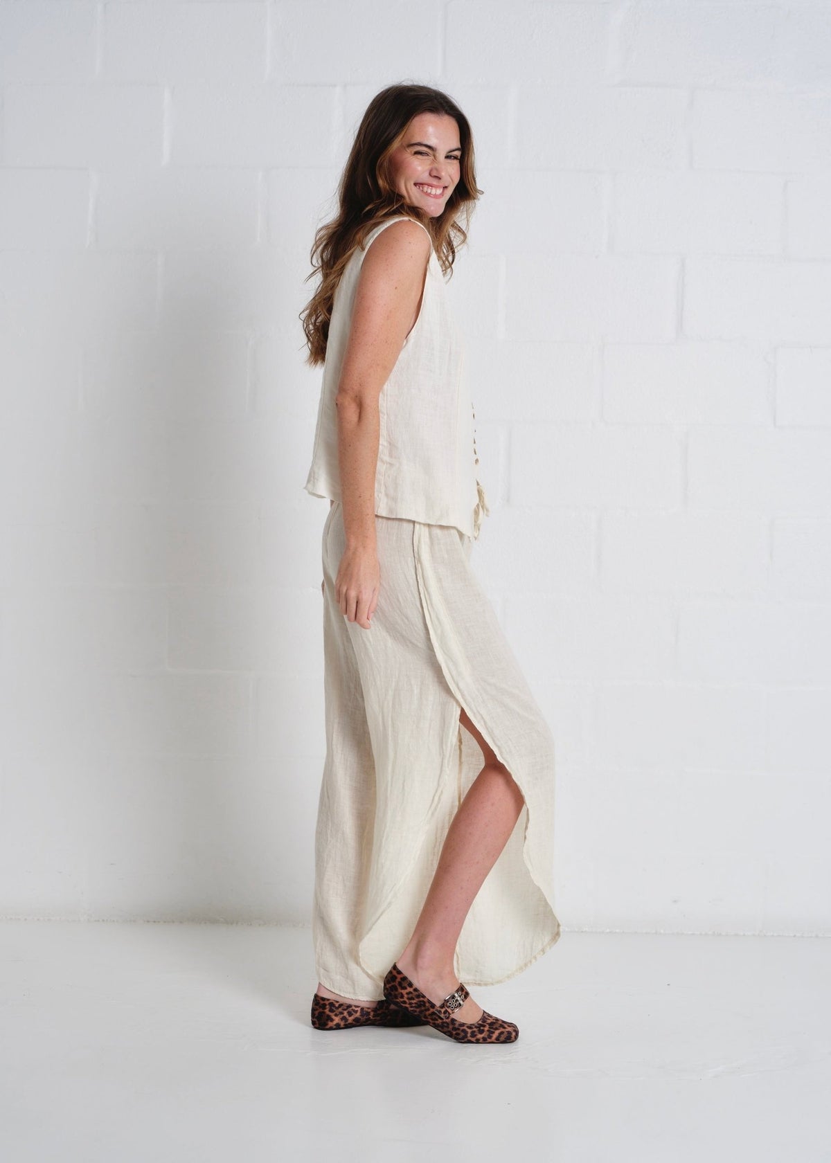 View our Liguria Side Slit Linen Pants In Cream - by Tribute Store
