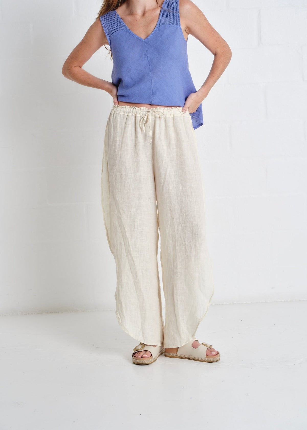 View our Liguria Side Slit Linen Pants In Cream - by Tribute Store