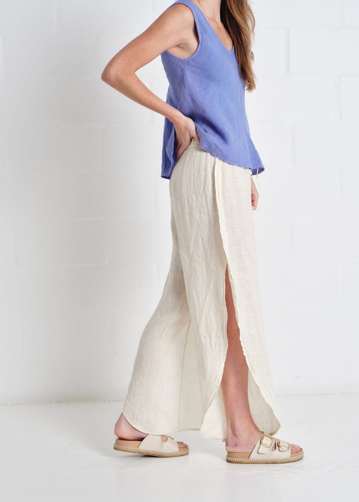 View our Liguria Side Slit Linen Pants In Cream - by Tribute Store