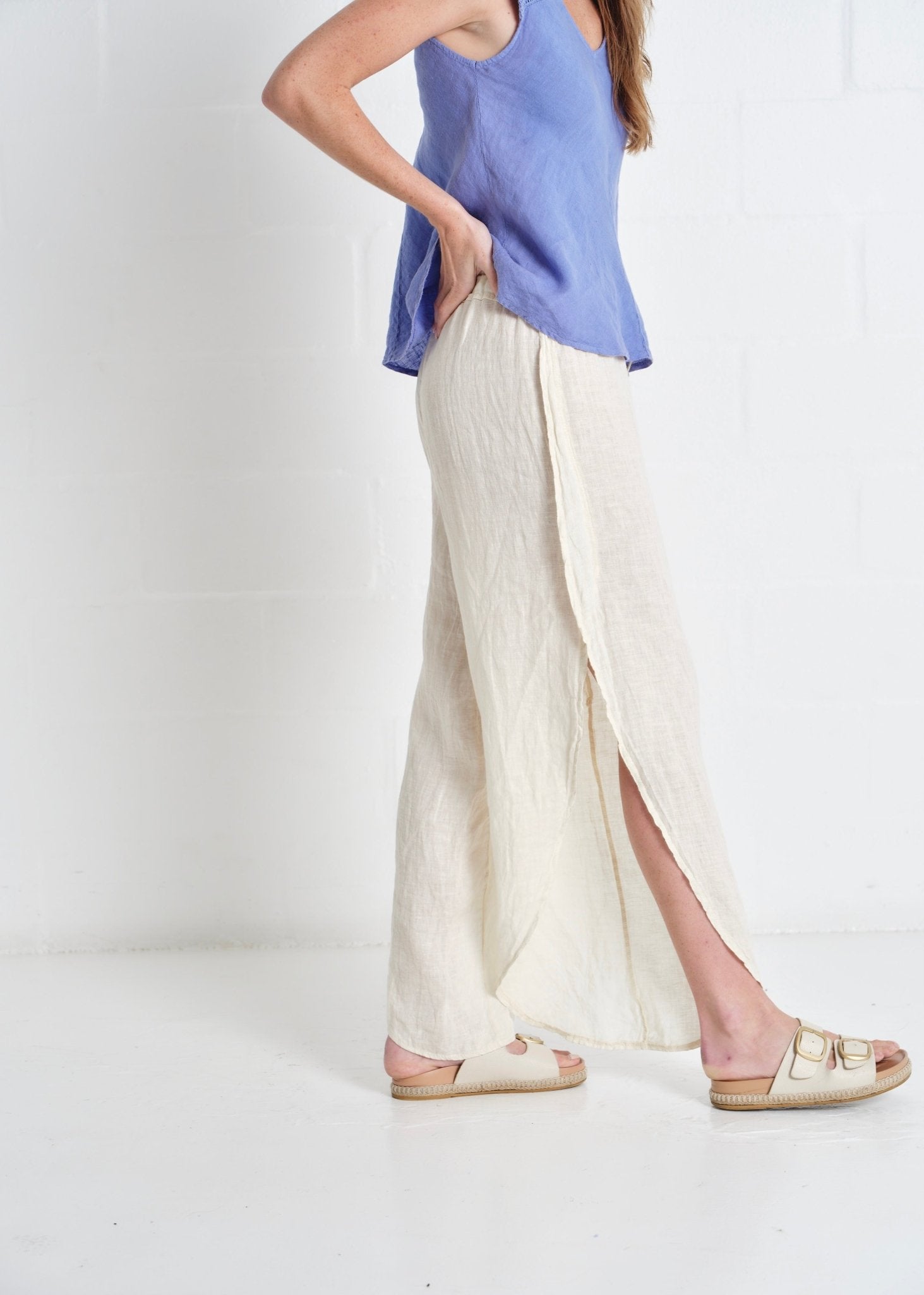 View our Liguria Side Slit Linen Pants In Cream - by Tribute Store