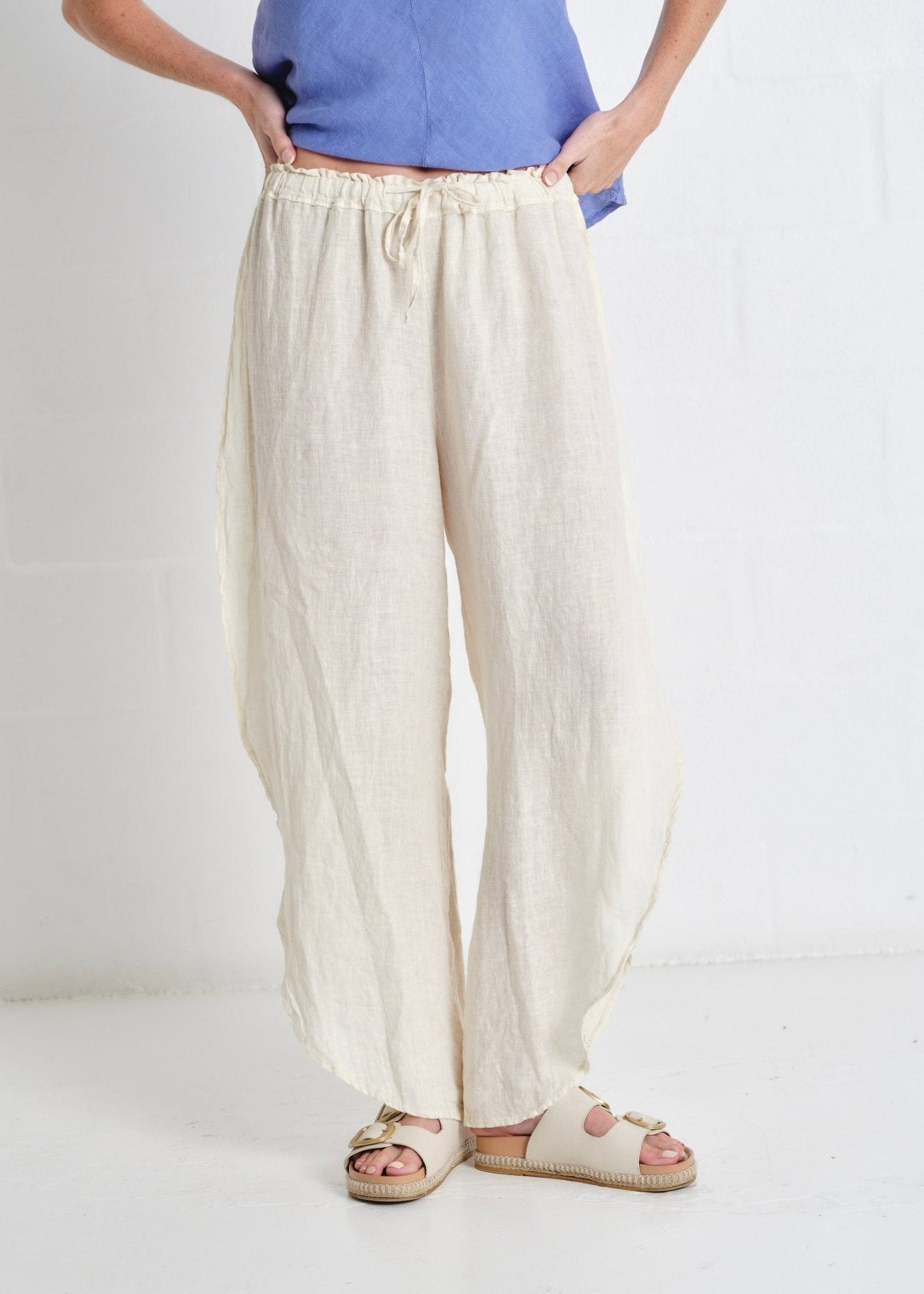 View our Liguria Side Slit Linen Pants In Cream - by Tribute Store