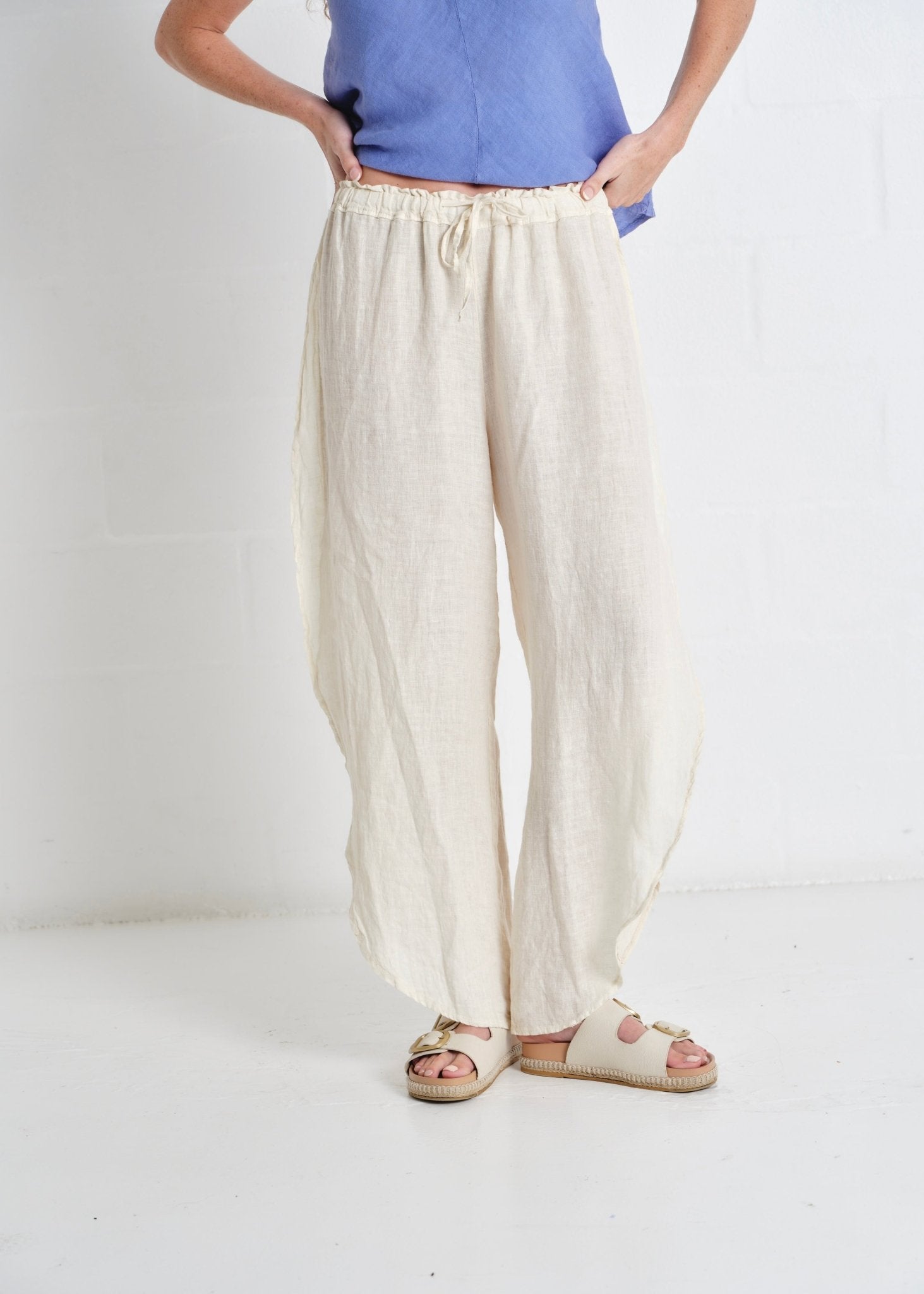 View our Liguria Side Slit Linen Pants In Cream - by Tribute Store