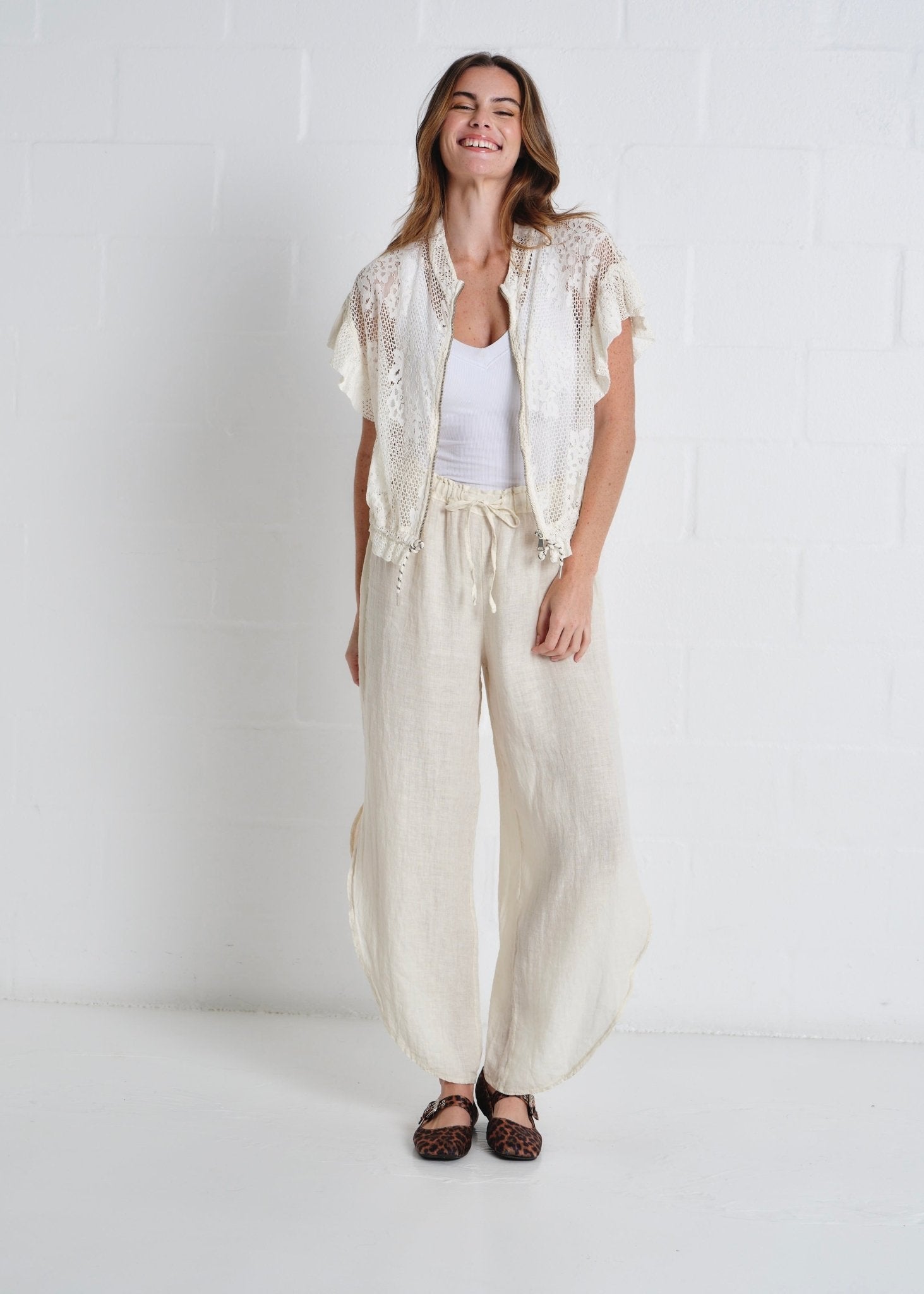 View our Liguria Side Slit Linen Pants In Cream - by Tribute Store