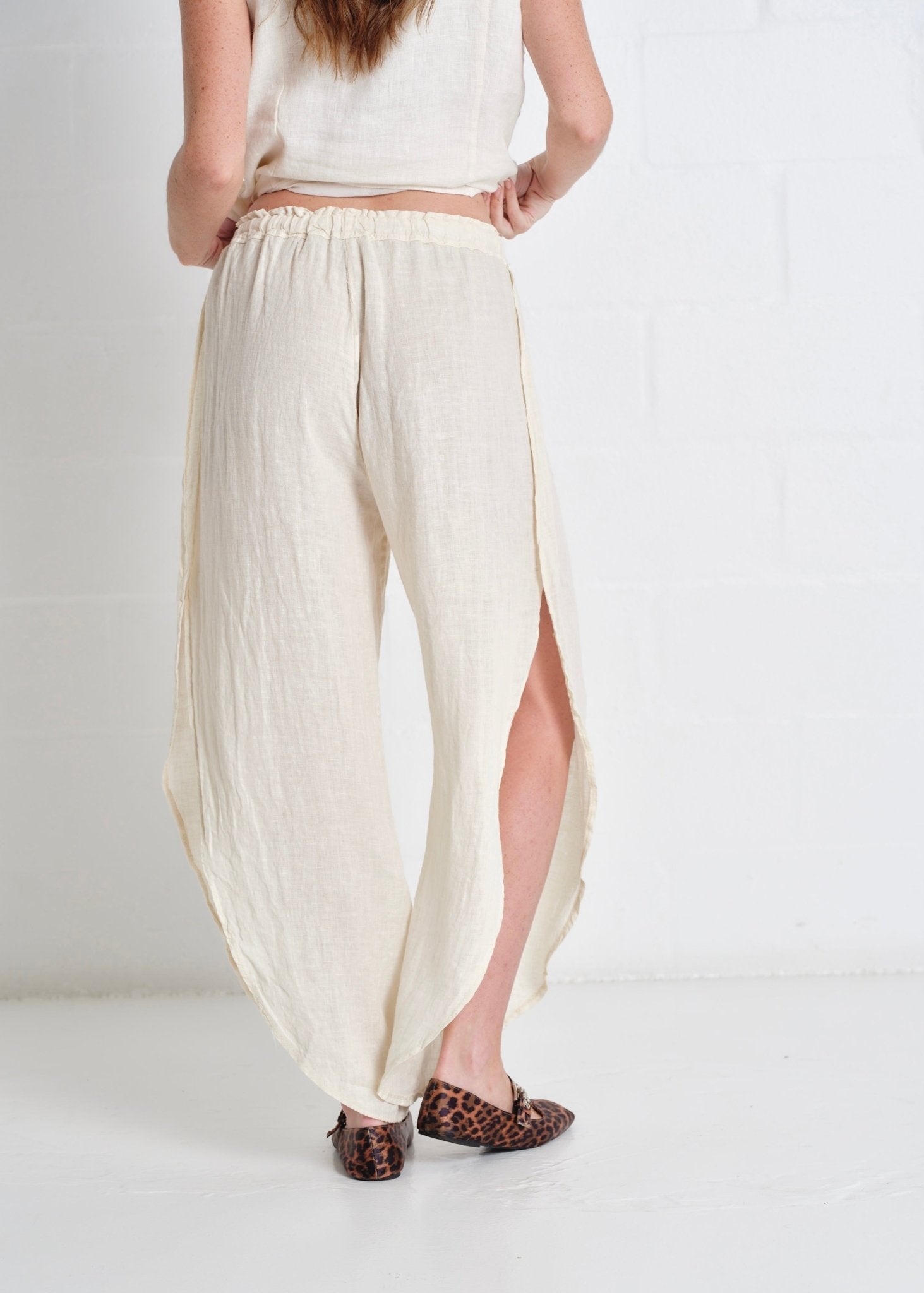 View our Liguria Side Slit Linen Pants In Cream - by Tribute Store